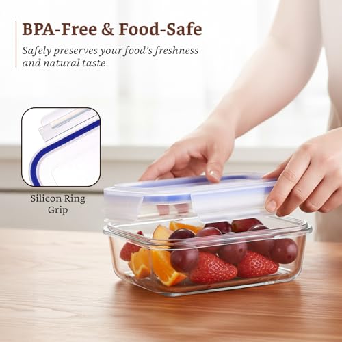 Image of Amazon Brand - Solimo Rectangular Glass Food Storage Container, 1900 ml - Set of 3, Airtight, Microwave & Freezer Safe, Transparent