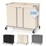 Rolling Laundry Hamper 2-Section, Beige, 31.5"Lx15.75W"x30.7"H