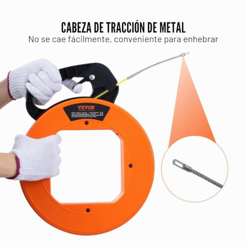 Miniatura 6 de Vevor Cinta De Pesca De 60,96 M, Diámetro De 4,7 Mm, Extractor De Cables De Fibra De Vidrio Con Carcasa Y Mango, Herramienta Extractora De Cables Para Paredes Y Conductos Eléctricos, No Conductor