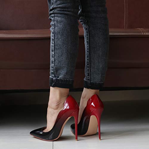 COLETER Women's Sexy Pointed Toe High Heels,4.72 inch/12cm Patent Leather Pumps,Wedding Dress Shoes,Cute Evening Stilettos
