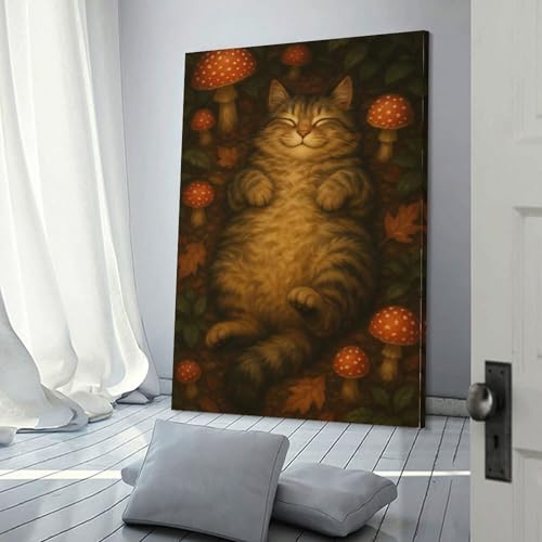 Peinture sur toile chat POLIUAWS 30x45 cm pour habiller un mur vide avec de l'art abstrait