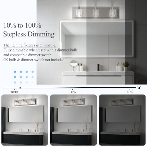 Image of Ralbay Brushed Nickel Bathroom Vanity Light 3 Light Modern Crystal Bathroom Lighting Fixtures Over Mirror