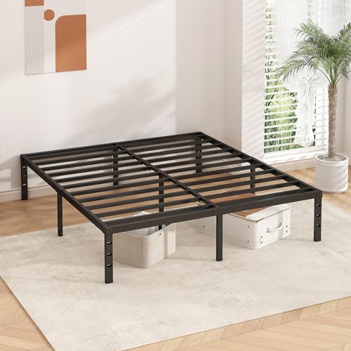 14 Inch Tall Metal Platform Bed Frame for Queen Size Bed Without Box Spring, Easy Assembly - Black