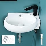 Davivy 17.1' x 12' Wall Mount Bathroom Sink with Pop Up Drain and Installation Kit,Bathroom Corner Sink,White Vessel Sink,Small Bathroom Sink,Bowl Sinks for Bathrooms