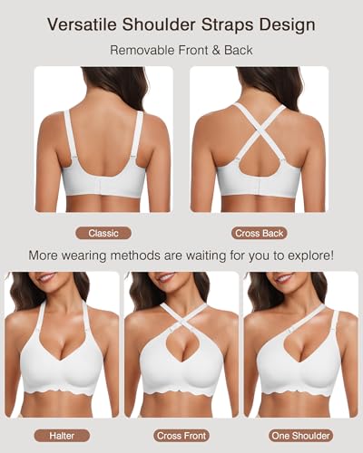Image of Womens Wireless Jelly Bras No Underwire Support Push Up Removable Straps (U /Cross /Halter) Everyday Sports Bra
