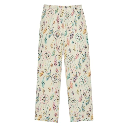 ZZXXB Dream Catcher and Feather Boys Long Pants Soft Trousers Elastic Waist Kids Lounge Bottoms with Pockets S-XL