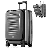 Coolife Carry On Luggage Suitcase : 22x14x9 Airline Approved Travel Luggage with Spinner Wheels, Front Pocket Expandable Hardshell Suitcases with TSA Lock Grey