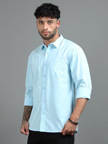 Image of Men Slim Fit Solid Spread Collar Casual Shirt