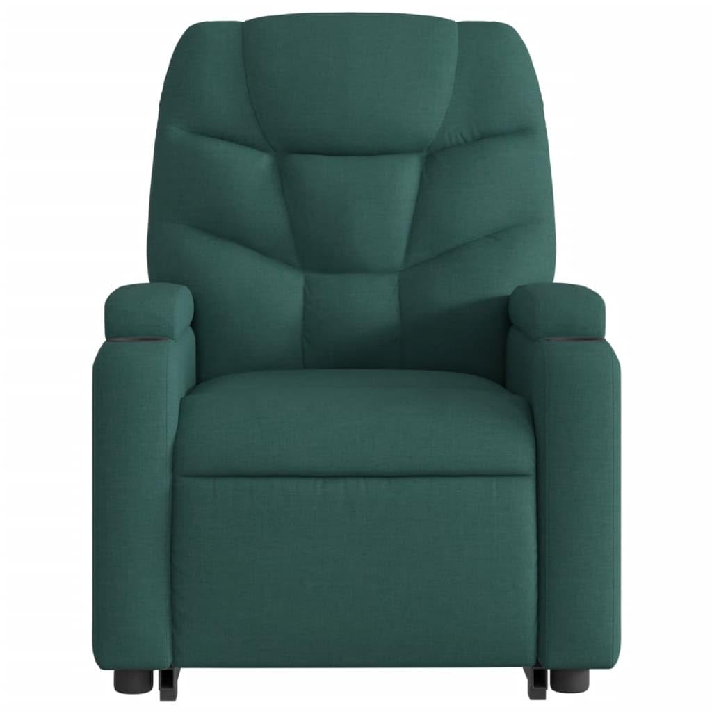 Sillón elevador eléctrico con masaje de tejido verde oscuro con 6 puntos de vibración y reclinación de 135 grados, función de elevación eléctrica, asiento acolchado,