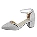 Sandali estivi da donna bassi e quadrati con tacco alla caviglia, sandali da ufficio, da donna, argento, 36 EU Weit