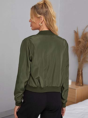 Romwe Women's Classic Solid Biker Jacket Zip Up Crop Bomber Jacket Coat Army Green X-Small #TOP1