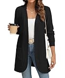 YSYOKOW Women Long Sleeve Open Front Cardigan Casual Lightweight Long Cardigans Loose Knit Outwear with Pockets(Black, Medium)