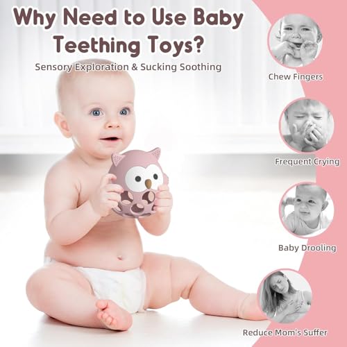 Image of Baby Teething Chick Toy, Upgraded Easy Grasp Silicone Teething Rattle Ball Toy for Babies Over 3 Months, 100% Food Grade, Gift for Infant Boys and Girls 0-6-12 Months (Pink.)