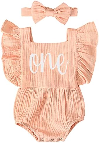Wosixima Baby Girls 1st Birthday Bodysuit First Birthday Gift with Headband Cake Smash Backless One Year Old Outfit, 9-12 Months, Pink