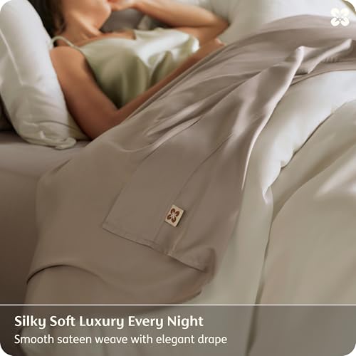 Image of Bedsure 100% Organically Grown Bamboo Viscose King Size Sheets Set | Cooling Bedsheets for Hot Sleepers | Luxury Silky Soft | 18 inch Deep Pocket with Corner Straps | Oeko-Tex Certified [Light Brown]