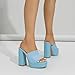Women's Stretch Knitted Platform Chunky Heels Sexy Sandals Fashion Square Open Toe Block High Heeled Slip-On Y2K Slippers Summer Comfortable Slip On Party Dress Pump Mules Shoes (Black,9)