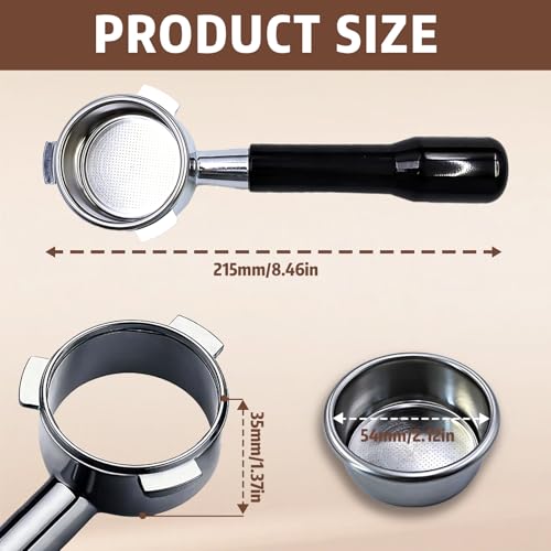 54mm Bottomless Portafilter - with Stainless Steel Filter Basket, Compatible with Breville Barista Pro, Bambino Plus, Barista Express Impress, Infuser, Barista Touch, Duo-Temp Pro & Bambino (Black)