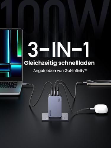UGREEN USB C Ladegerät 100W, Nexode Pro Mini Charger, GaN 3-Port Netzteil – Ansicht 4