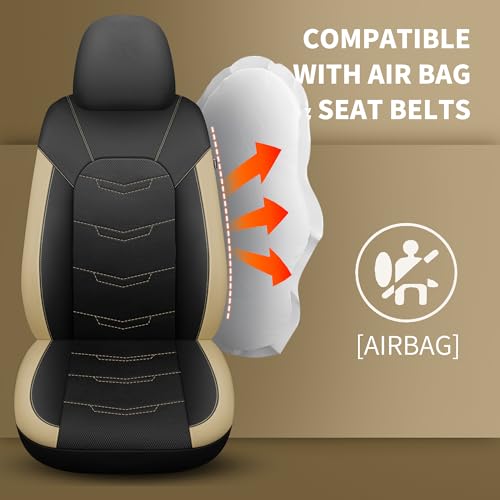 Image of HChengkikz Car Seat Cover, Breathable and Sporty (Black + Beige)