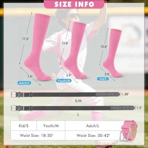 Image of WHIPPY Baseball Socks and Belt Combo Set Knee-High Softball Socks & Adjustable Elastic Belt for Kids Youth Adult