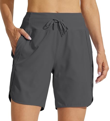 Image of Willit Women's 7 inch Athletic Running Shorts Long Workout Hiking Shorts Quick Dry High Waisted Active Zipper Pocket