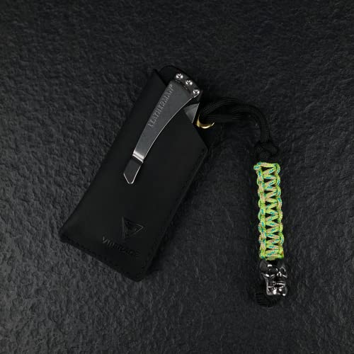 VIPERADE PJ11 Leder EDC Pocket Slip für Rebar Kick/Kratermesser Minimesser Taschenlampe Multitool EDC Lederholster Kleine Leder-Allzweckmesserscheide für Gürtel mit Clip (Schwarz)