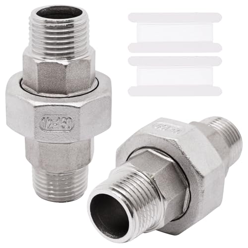 Image of 2Pcs Cast Pipe Fittings Union, 1 /2 inch NPT Male x 1 /2 inch NPT Male Thread 304 Stainless Steel Hex Head for Industrial, Class 150