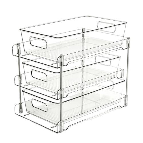 AUNMAS Organizador Bajo Fregadero con Cajones Extraíbles (3 Capas) | Diseño Acrílico Transparente para Organización de Baño y Cocina