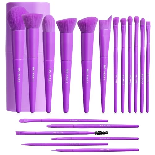 Image of BS-MALL Makeup Brush Set 18 Pcs Premium Synthetic Foundation Powder Concealers Eye shadows Blush Makeup Brushes with Case (Purple)