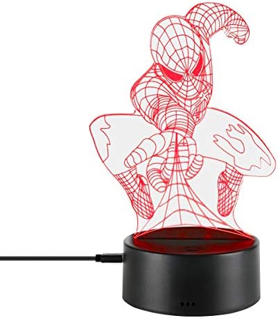 E-lec 3D Night Lamp Optical Novelty Illusion Led Light Smart Touch Dimmer Lights 7 Color Changing Bedroom Home Decoration Visual RGB Gradient Table Lamps for Kids Gift Spiderman Toys