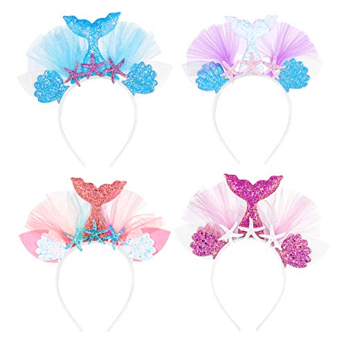 Lurrose - Diadema de cola de sirena ,4 unidades, diadema de lentejuelas, accesorios para el...