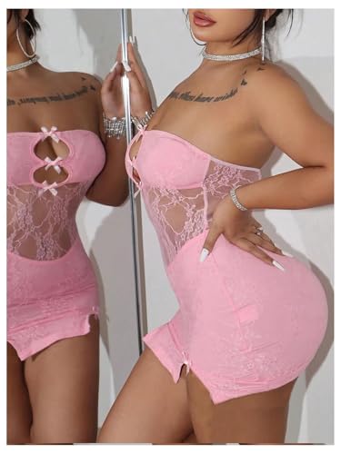 Image of Milumia Women's Strapless Cut Out Mesh Sheer Mini Tube Dress Sexy See Through Club Bodycon Night Out Rave Dresses