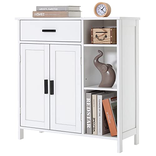 Weenfon Bathroom Cabinet, Floor Storage Cabinet With Doors And Shelves, Freestanding Coffee Bar Cabinet With Drawer, Modern Organizer Cabinet For Living Room, Bedroom, Bathroom, Kitchen, White #TOP7