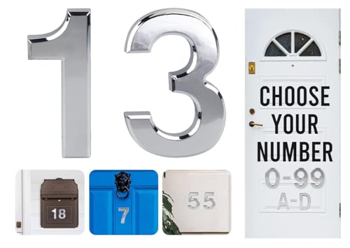 Numeri civici da 0 a 99 effetto cromato, da 7,6 cm, autoadesivi, in ABS, colore argento, numeri civici 3D per porte, cassette postali, camere d'albergo (13)