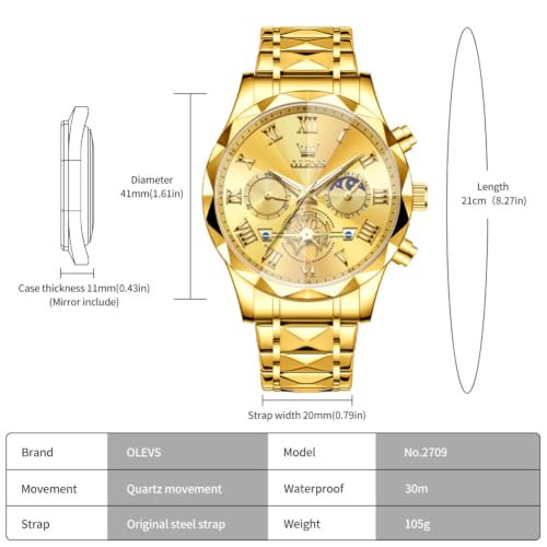 Image of OLEVS Watches for Men Chronograph Business Dress Large Face Mens Wristwatch | Stainless Steel Strap, Luminous, 30M Waterproof, Multifunction,Watch Gift for Men