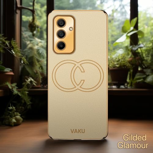 Image of Vaku Luxos Skylar Back Cover for Samsung Galaxy M34 5G with Leather Pattern Gold Electroplated Soft TPU Cover Shockproof Protective Case- Gold