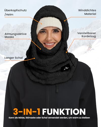 YYIDATON Plüsch Sturmhaube Mütze Winter Thermo Skimaske Fleece Thermale Windbeständig Gesichtshaube Outdoor Mütze Schal Balaclava für Herren Damen (Schwarz)