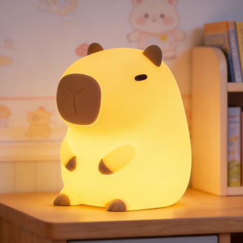 FAMIDUO Süßes Capybara Nachtlicht für Kinder weiche LED Capybara Lampe dimmbares &Touch-Schalter Funktion Nachtlicht aus lebensmittelechtem Silikon Zimmer Deko für Jungen und Mädchen