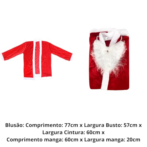 Fantasia Roupa Papai Noel Luxo Veludo Traje Adulto Completo Blusao Calça com Cordão Gorro e Barba
