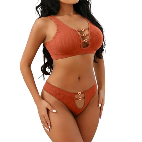 KBOPLEMQ Bikini alto para mujer, traje de baño con corte de abdomen, push up, bikini acanalado, dos piezas, con cuello en V, traje de baño de 2 piezas, tanga y sujetador para mujer