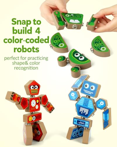 Coogam Snap Together Robot Builders for Toddlers, Wooden Take Apart Robot Build Block Playset, Fine Motor Skill STEM Educational Montessori Toy Gift for 3 4 5 Years Old Kids - Image 4