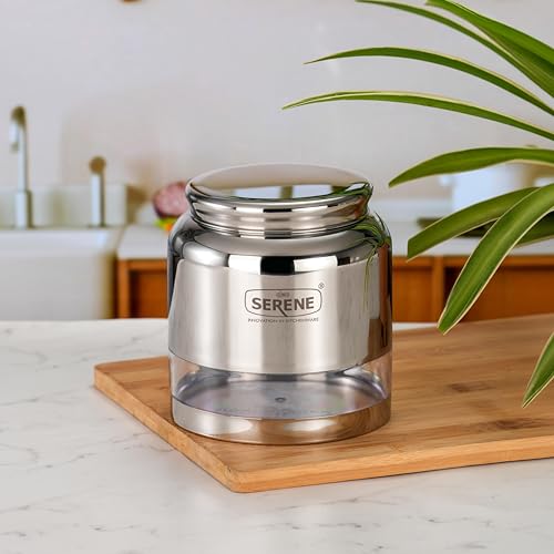 Image of Serene Stainless Steel Exotic See-Through Jar | Airtight Jars for Kitchen Storage | Premium Steel Jars with One Turn Lock Lid | Transparent Stainless Steel Containers | 2000ML | 1 PC