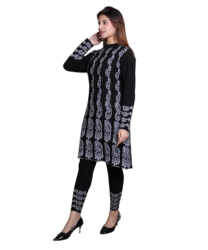 Image of Grand Line Women's Acrylic Woolen Winter Wear Warm Kurta with Palazzo Set