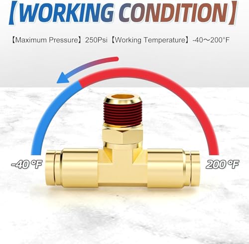 Image of TAILONZ PNEUMATIC 1 /4 Inch Tube OD x 1 /4 Inch NPT Thread DOT Tee Out Pipe Air Fittings PT-1 /4-N2,Push to Connect Fittings Air Brake Pipe Fittings for Cars、Trucks、Air Brake Systems、Etc.(Pack of 5)