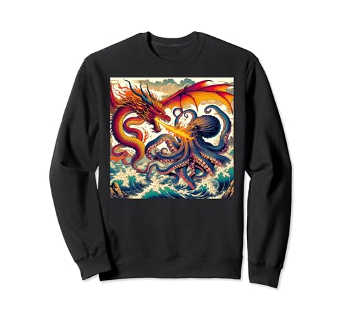 Tidal Fury: Dragon vs. Octopus Ukiyo-e Art Sweatshirt