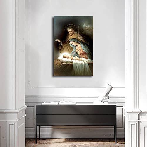 Nativity Mary Joseph And Baby Jesus In A Manger Canvas Wall Art Print Poster Picture Modern Office Home Room Decor (Unframed,8X12Inch) #TOP1