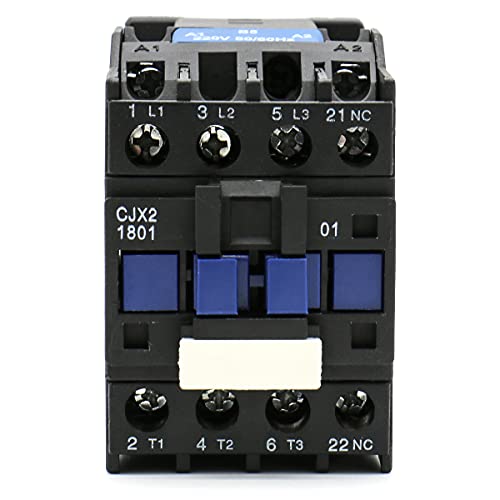 Baomain 3-Pole AC Contactor CJX2-1801 220VAC Coil, 3NO+1NC Auxiliary, 660V 3-Phase, DIN Rail Mount,for Motor Starters, Pumps, and Industrial Control Panels