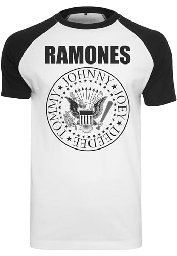 MERCHCODE Ramones Circle Raglan Tee, Camiseta Hombre, Blanco/negro, XL