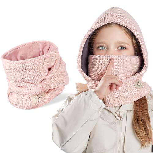 AYPOW - AYPOW Kids Winter Warm Balaclava Hat 4-10 Years, Multifunctional Double Layer Thermal Windproof Face Cover Ski Mask, Warm Knit Fleece Hat Cap Hood Neck Warmer Scarf, Boys Girls Cycling Sking Outdoor