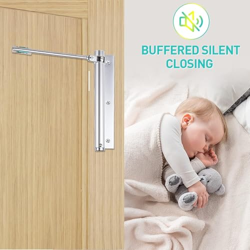 Image of Automatic Door Closer for Wooden and Metal Doors Heavy Duty Adjustable Soft Close Mechanism Silent Operation Durable Silver Finish for Home Office Commercial Use